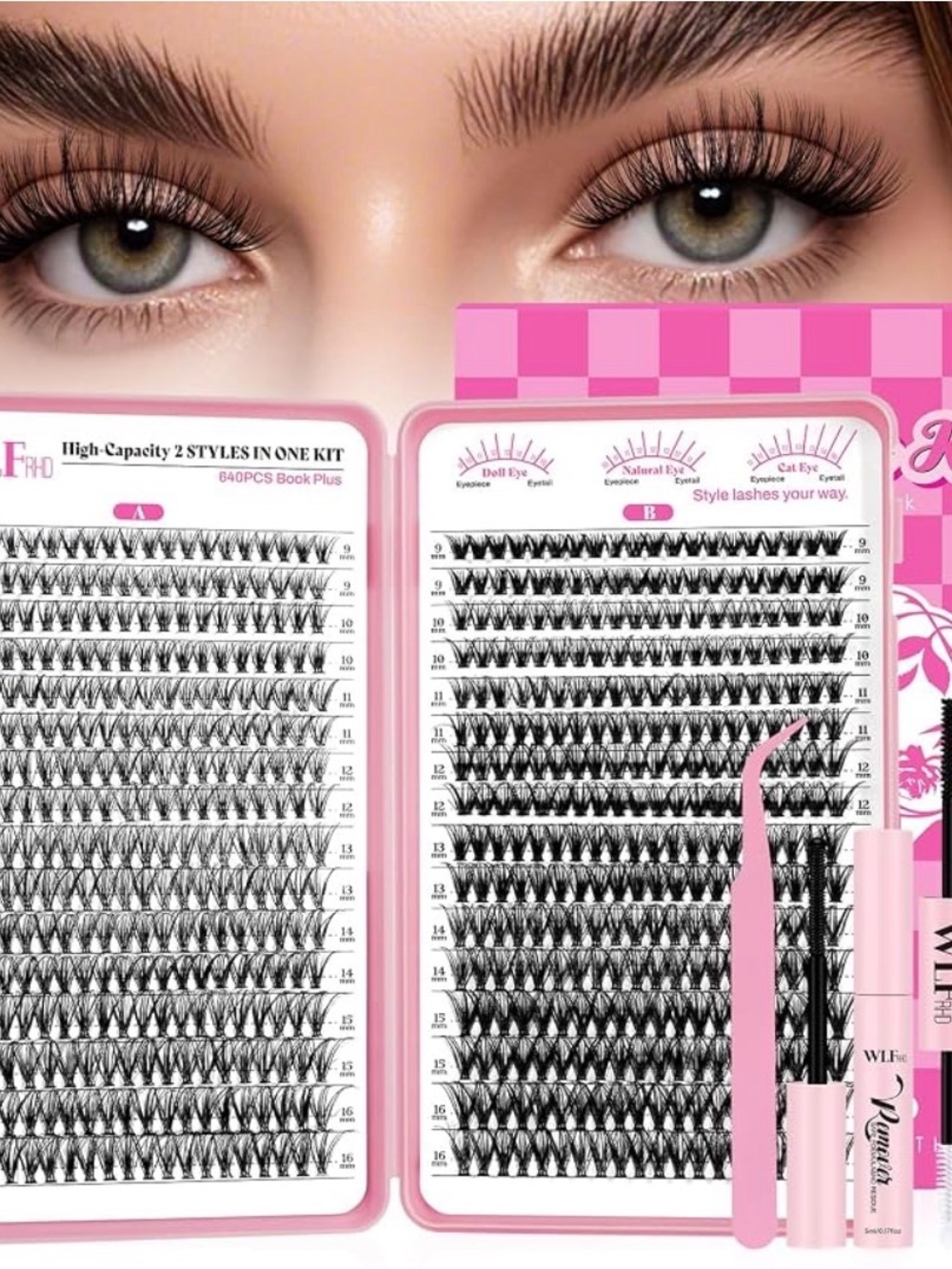Pink Pack Cluster Eyelash Kit – Black Individual Lashes